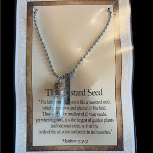 Silver Faith Mustard Seed Necklace with Real Mustard Seed and Scripture